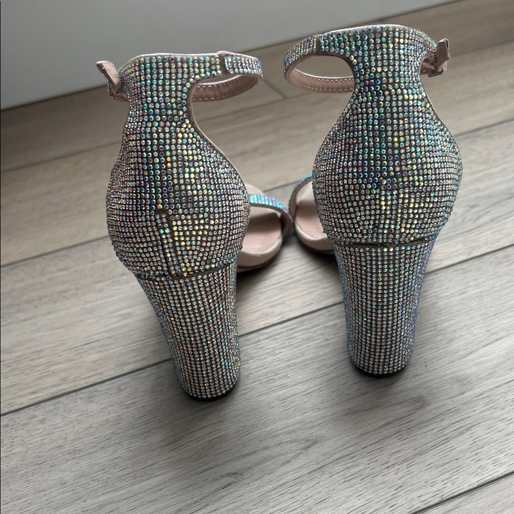 Steve Madden Nude Rhinestone Block Heels - Picture 2 of 4